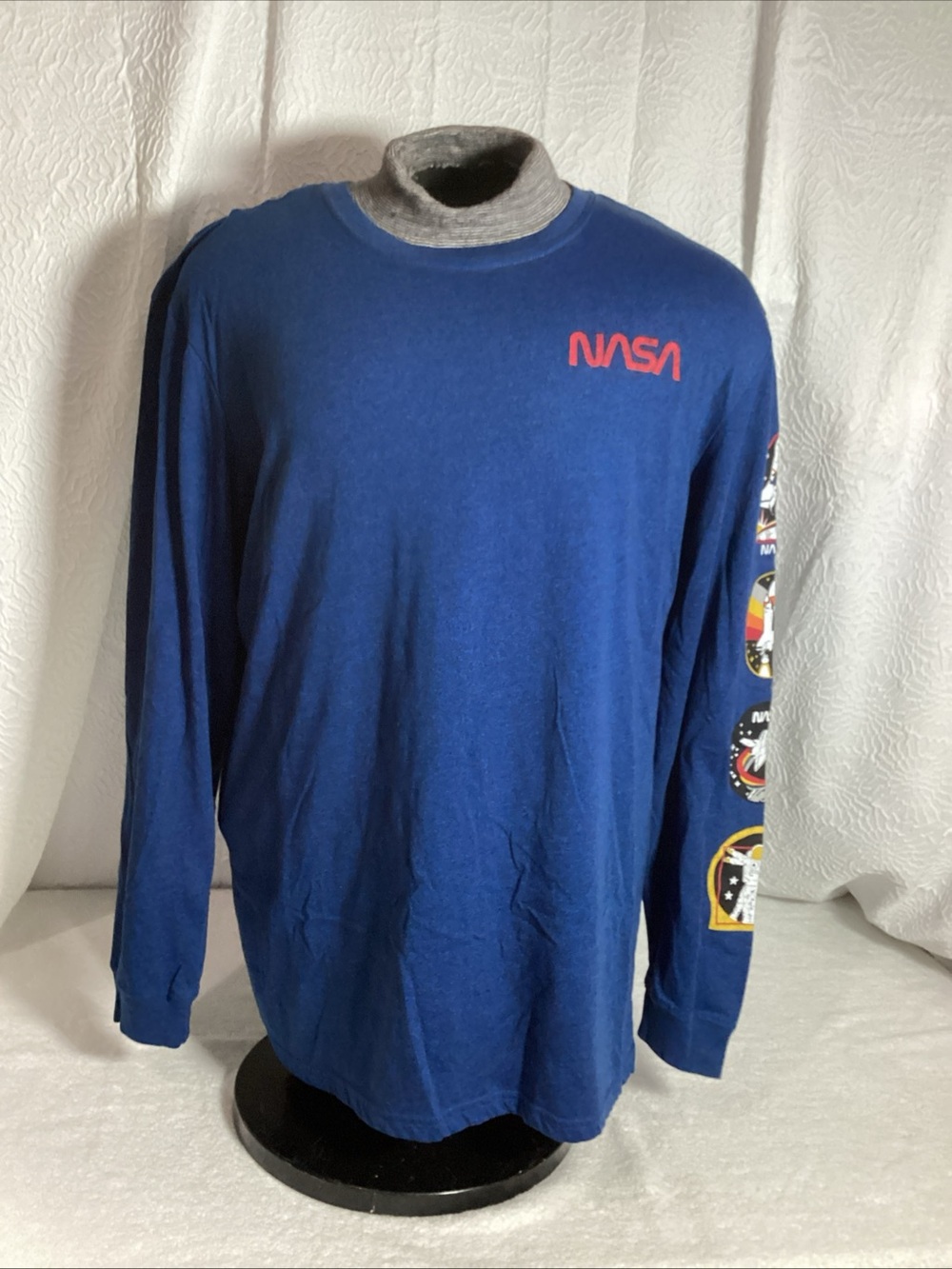 NASA Mens XL V Fifth Sun Blue Graphic Long Sleeve Tee Shirt Astronaut Space